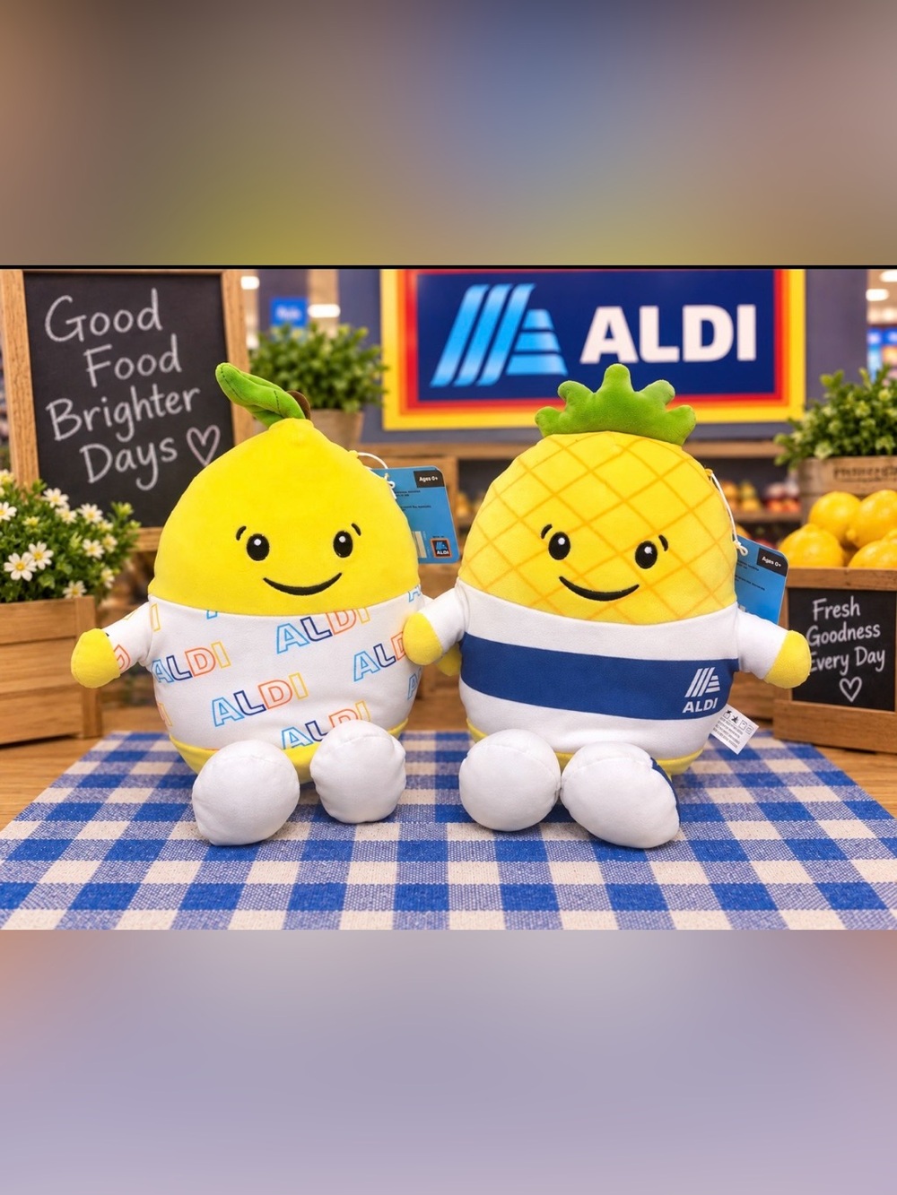 NWT ALDI Produce Crew Stuffies Charlotte the Lemon and Remy The Pineapple
